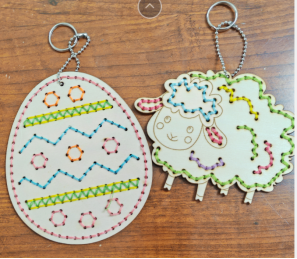 Wooden embroidery kit Easter key chain