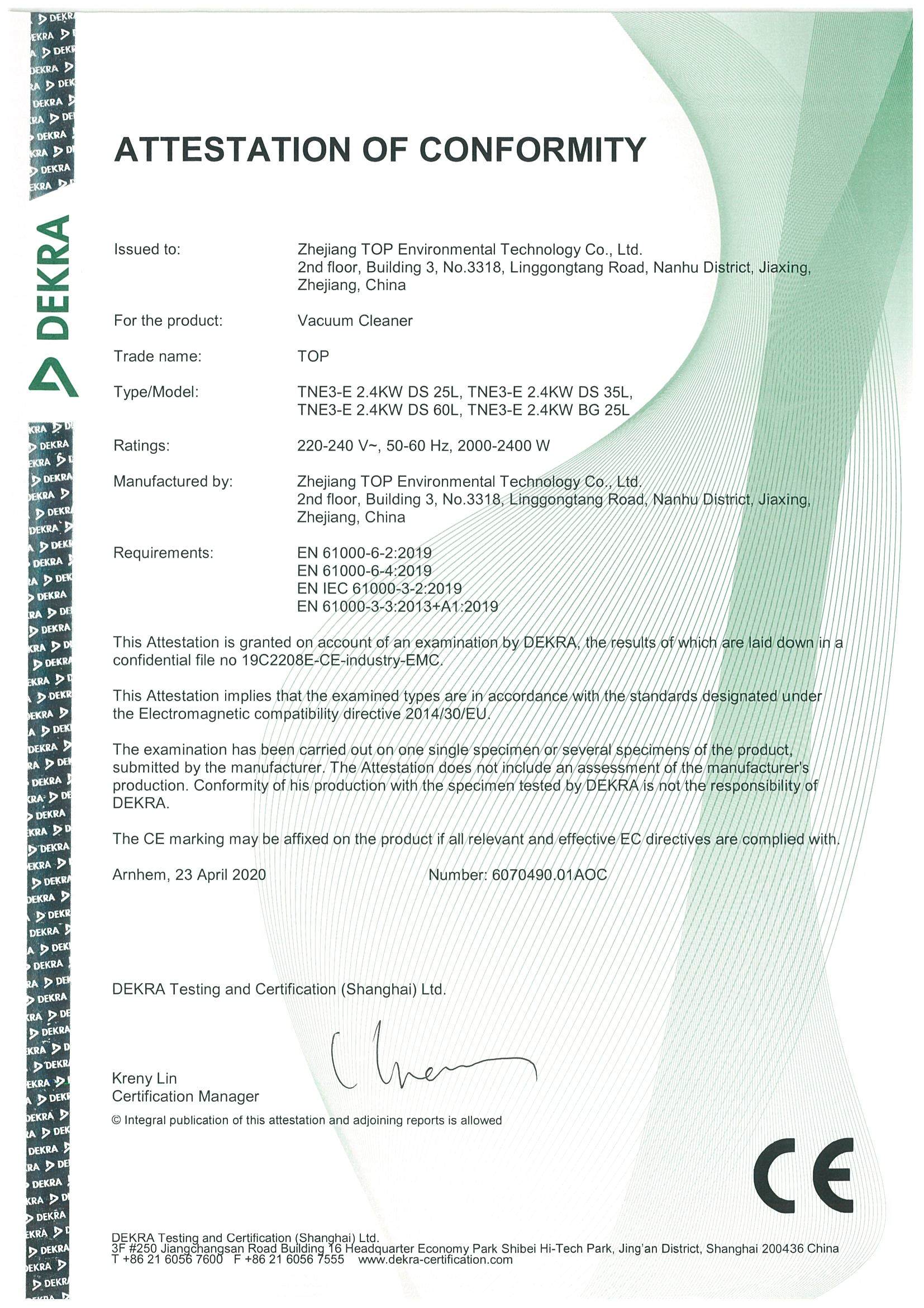 TNE3 DEKRA EMC Certificate