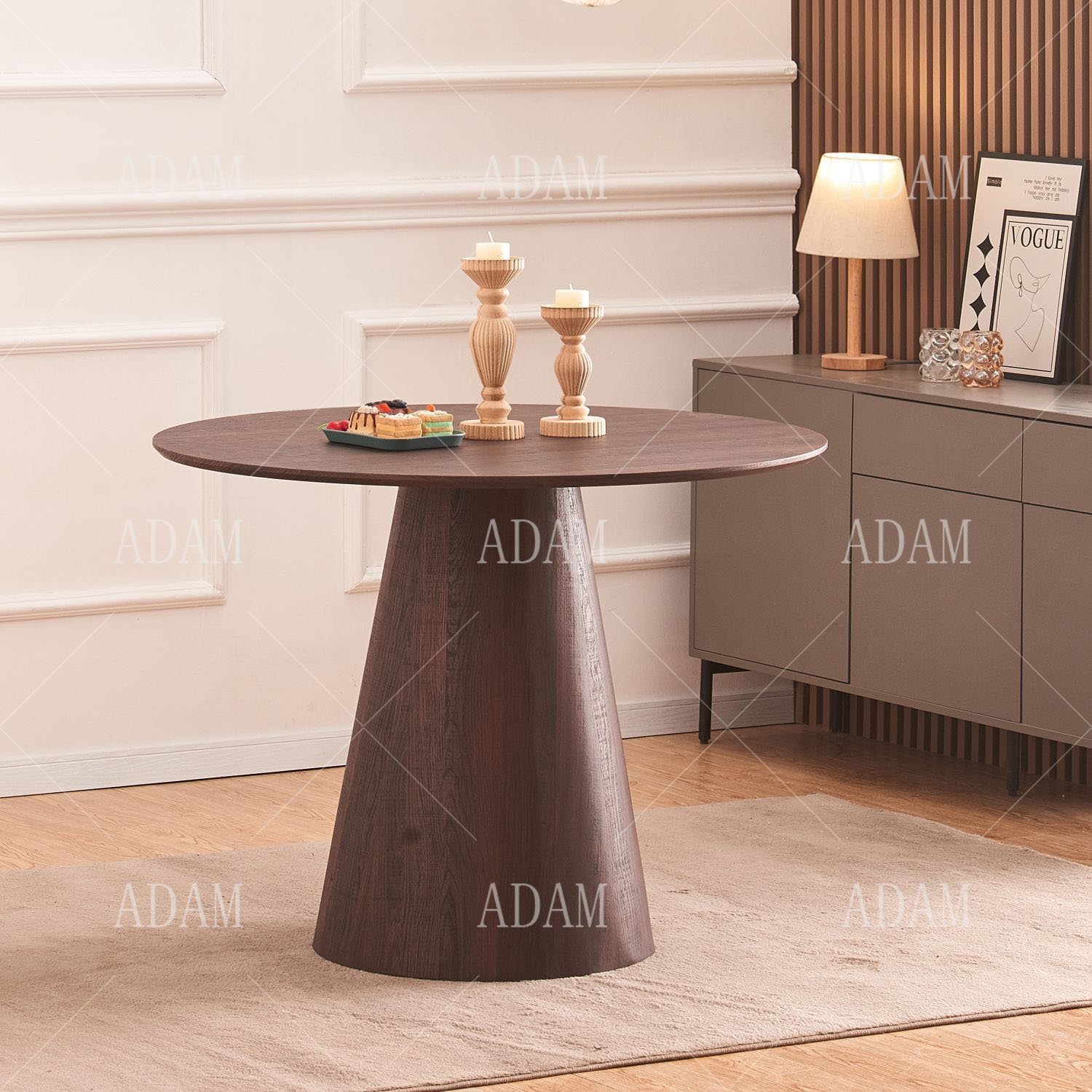 Modern Nature Wooden Rustic Round Resin Walnut MDF Dining Table