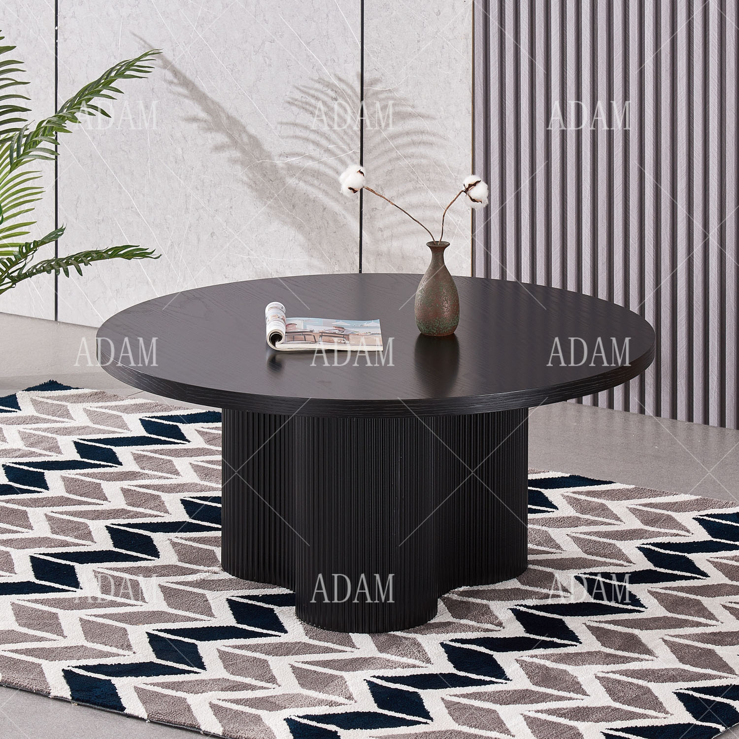 Nordic Modern Small Black Veneer Table Cloud Type Circular Art Roman Column Coffee Table