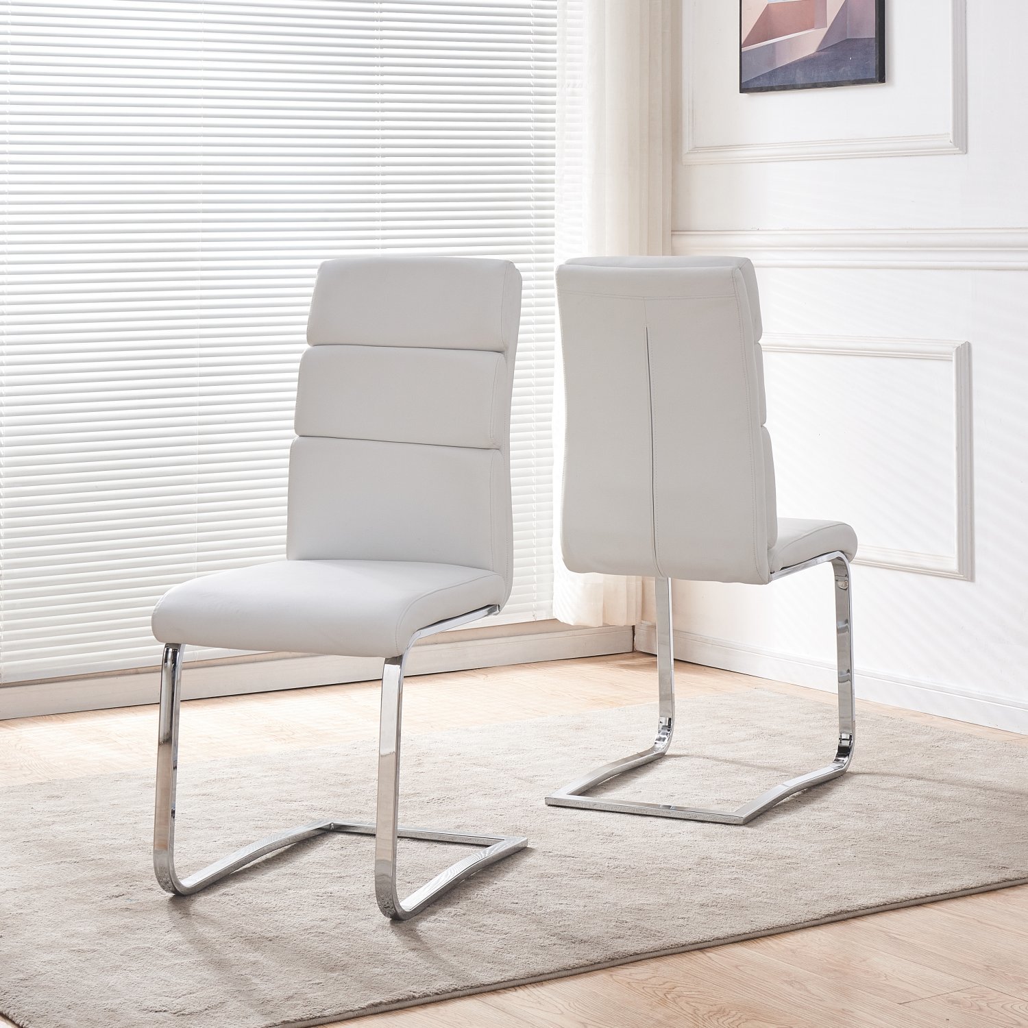 Modern Home Banquet White PU Leather Steel Dining Chair for Dining Room Furniture