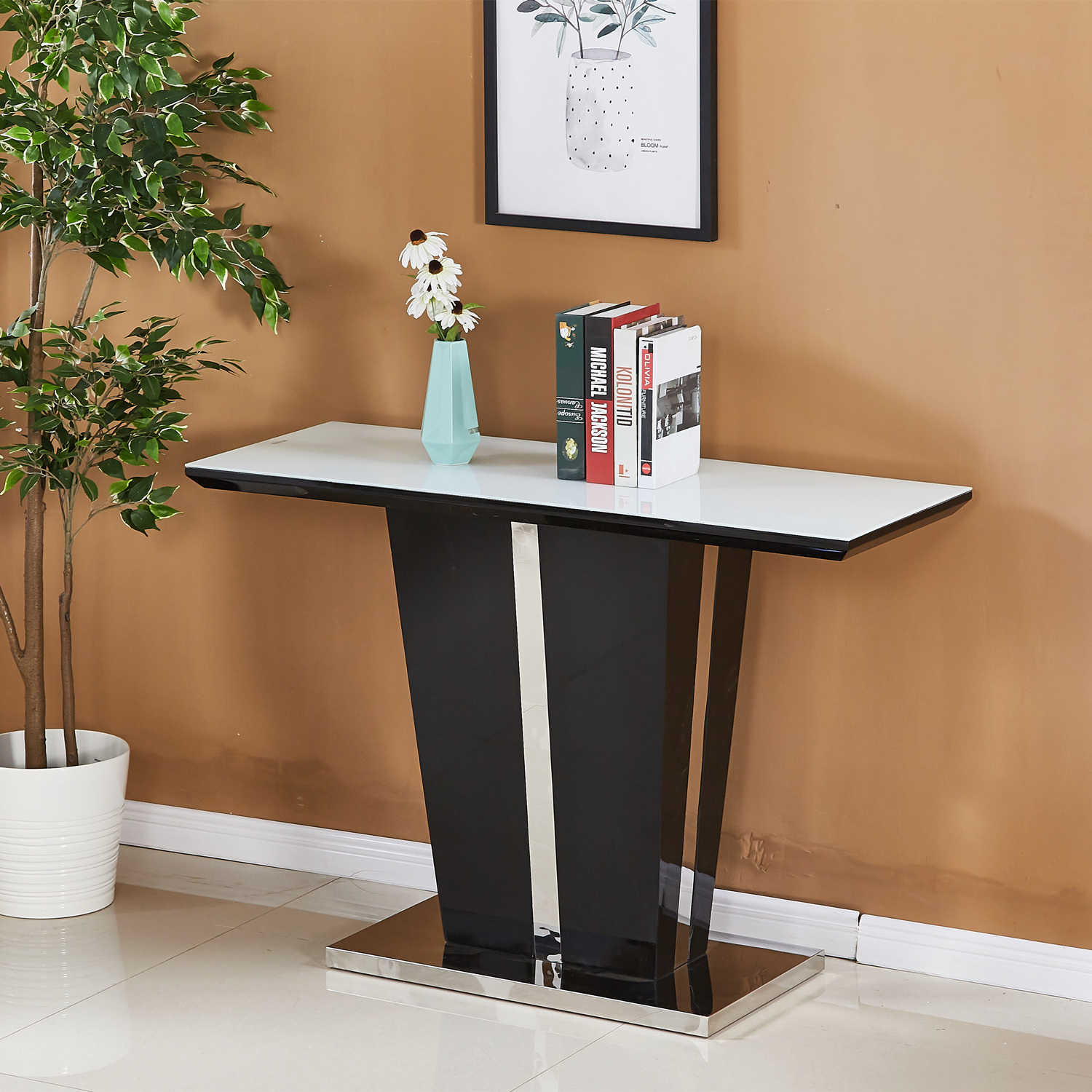 Hot Selling MDF White Top Black Console Table Stainless Steel for Hallway Home Furniture
