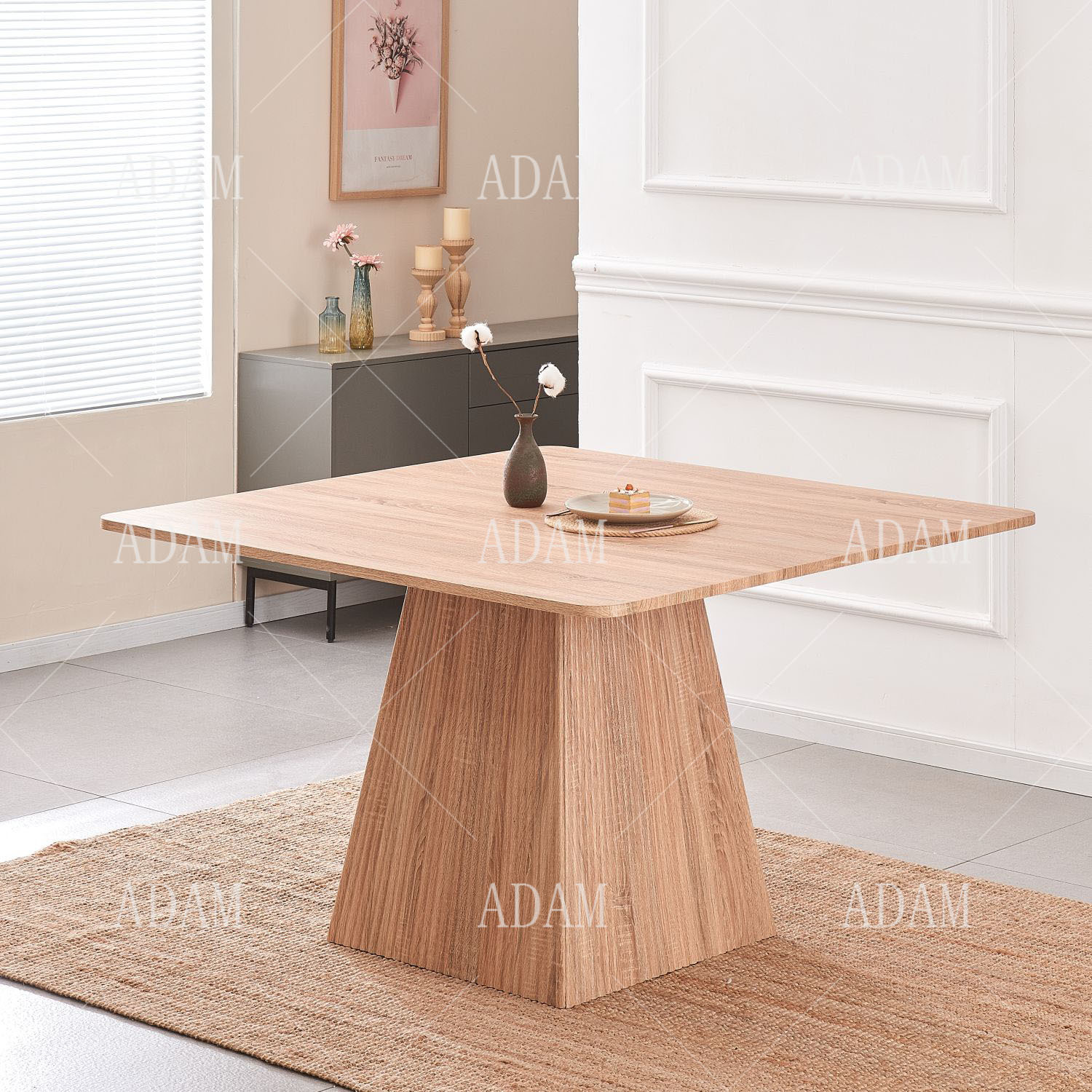Modern Square MDF New Fluted Square Oak Wood Paper Dining Table