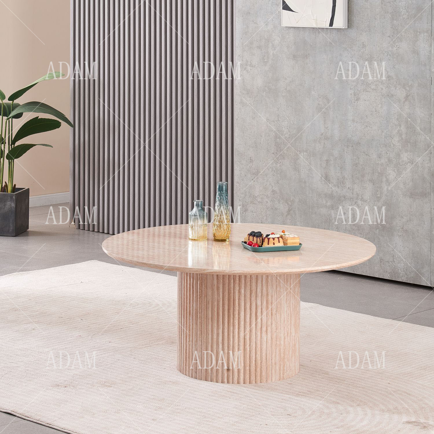 Travertine Ash Wood Customized Beige Color Coffee Table for Living Room