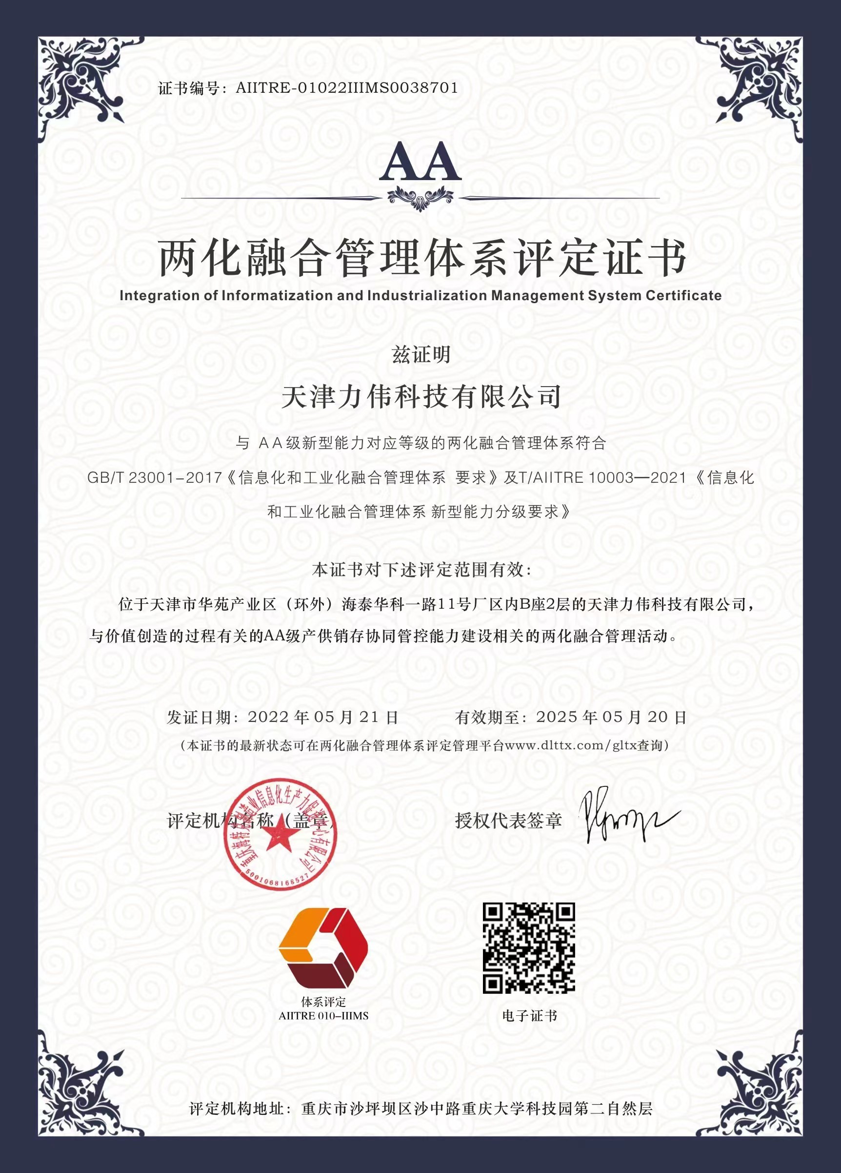 兩化融合證書