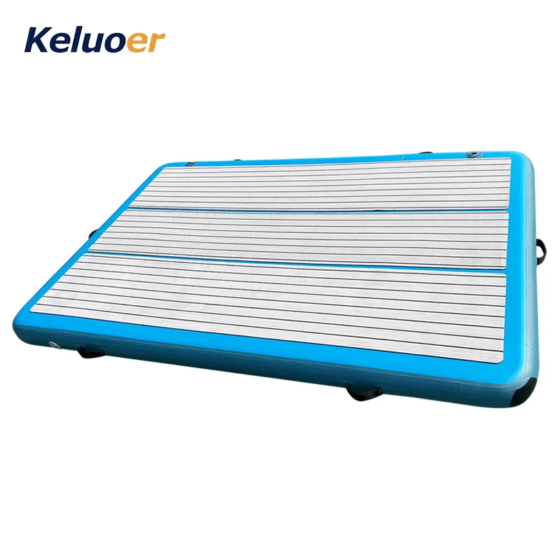 Inflatable boat fishing island pontoon with teak water play equipment yoga mat fitness platform