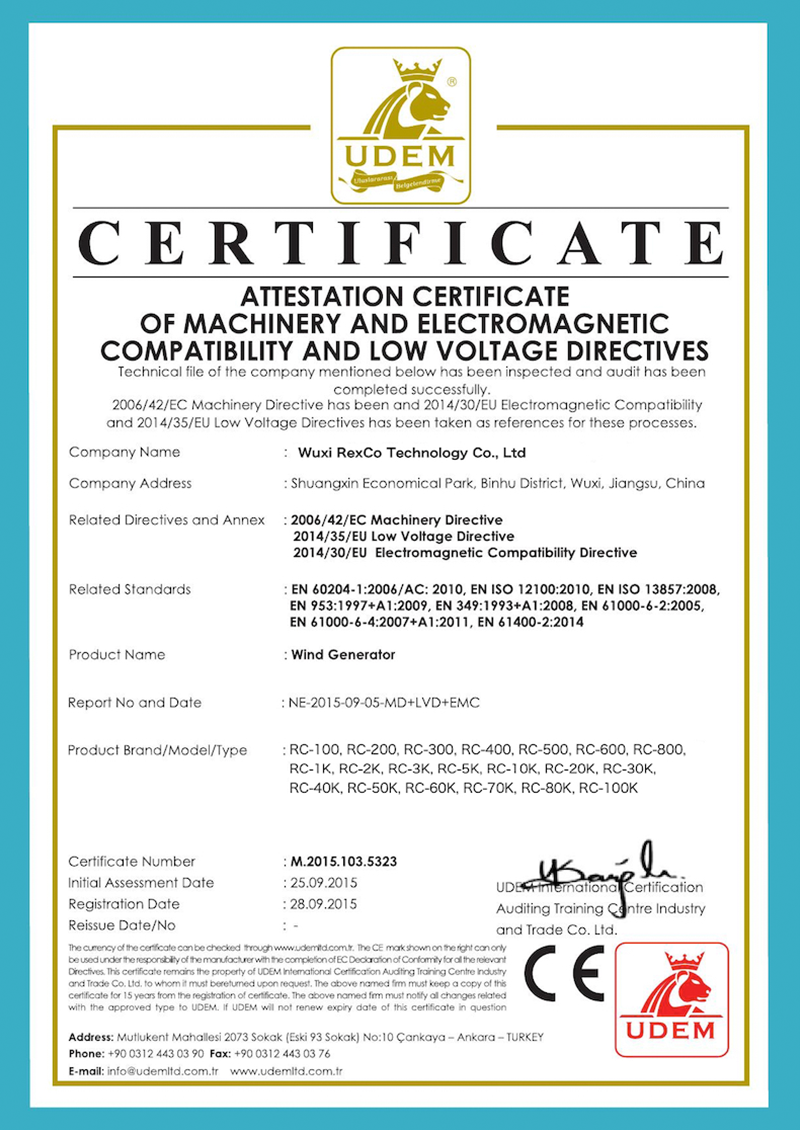 certificate of machinery and electromagnetic compatibility and low voltage directives