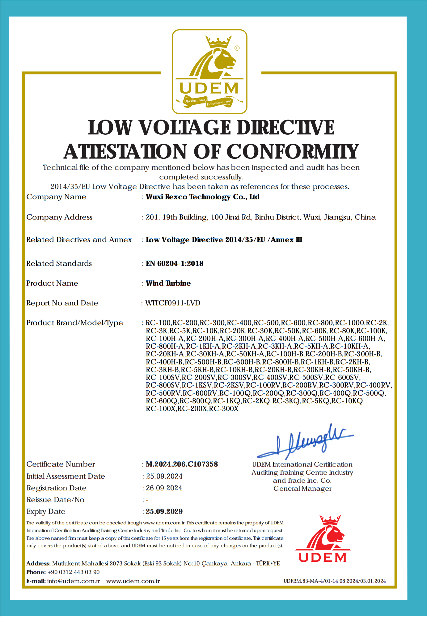 Certificate Of Electromagnetic Compatibility Directive