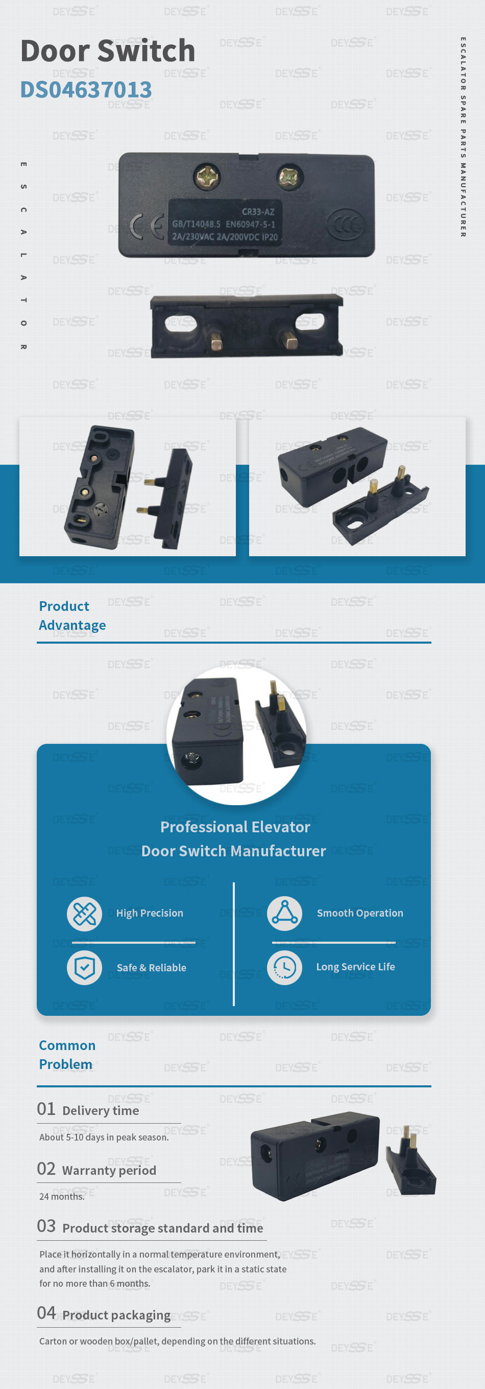  Partes de ascensor CR33-AZ Contacto 200Vdc Interruptor de puerta 