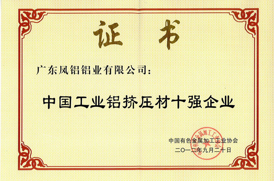 Top Ten Industrial Material Enterprises Certificate Top Ten Industrial Material Enterprises Certificate