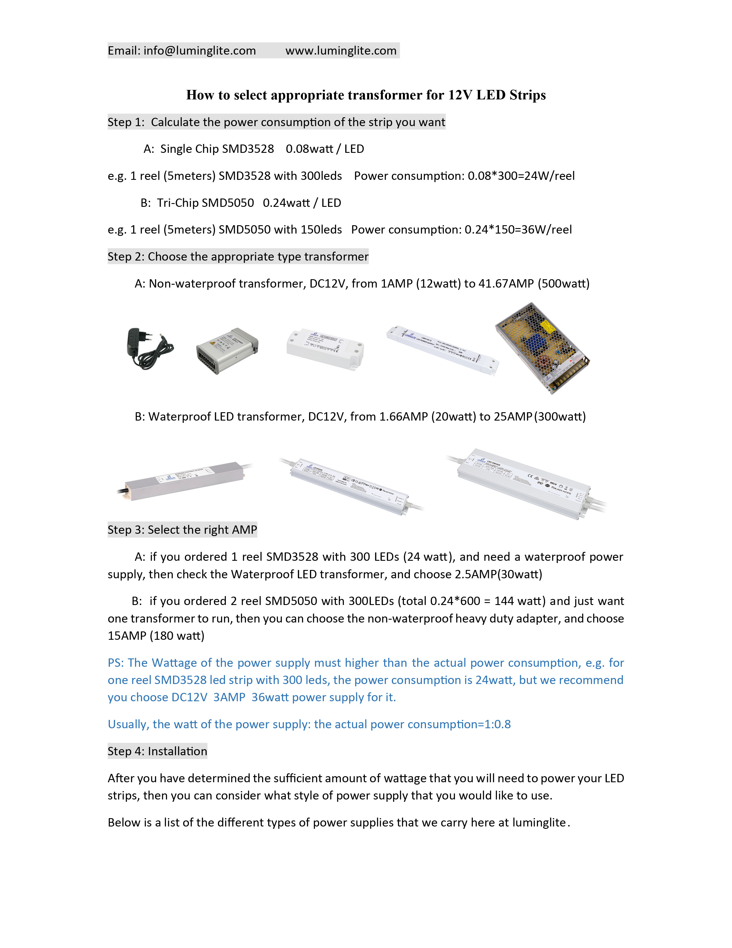 How to select appropriate transformer for 12V LED Strips