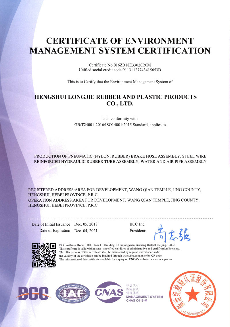 Environmental Management System Certification Certificate (English)