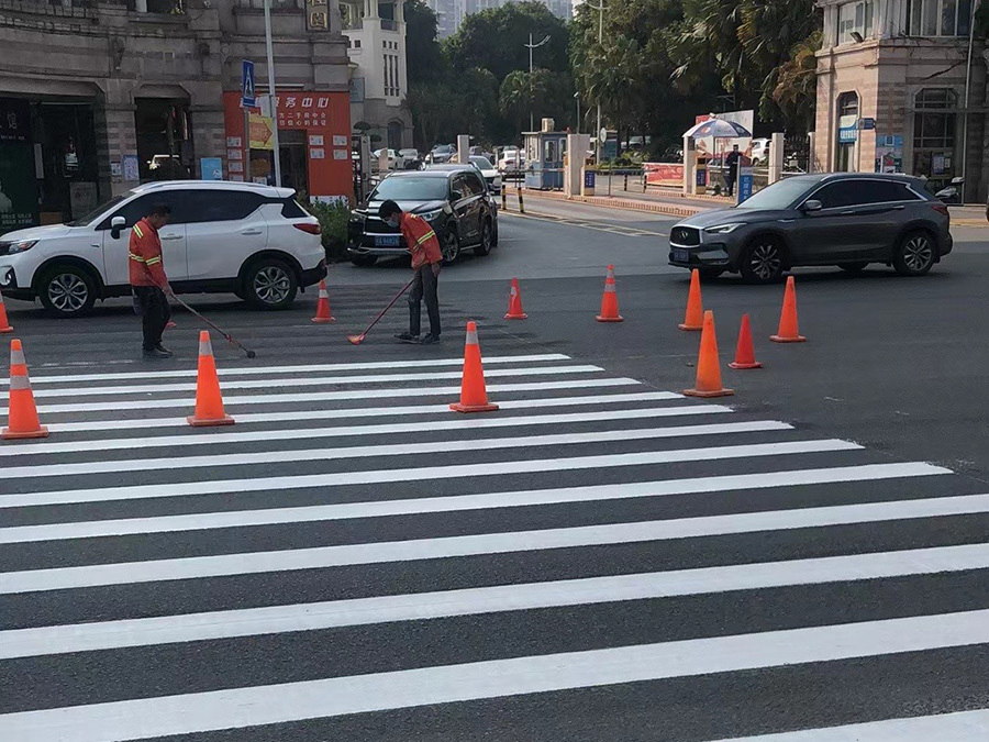 Pedestrian crossing hot melt marking construction site