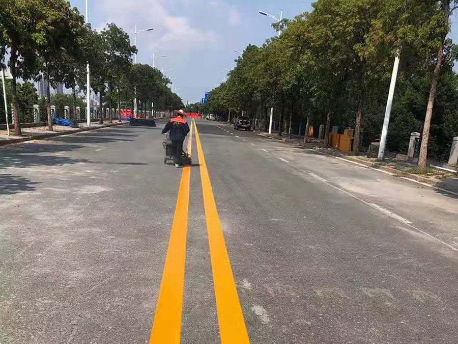 Yellow hot melt marking construction site