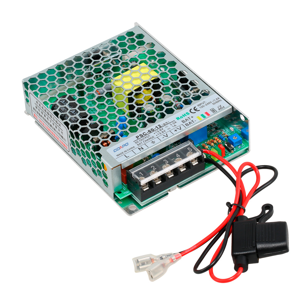 PSC-60-12(60W-CH1:13.8V & CH2: 13.8V, 3.5A &1A);  SC-60-24(60W-CH1: 27.6V & CH2: 27.6V, 1.5A & 0.7A) Single Output Power Supply with Battery Charging Function(UPS)