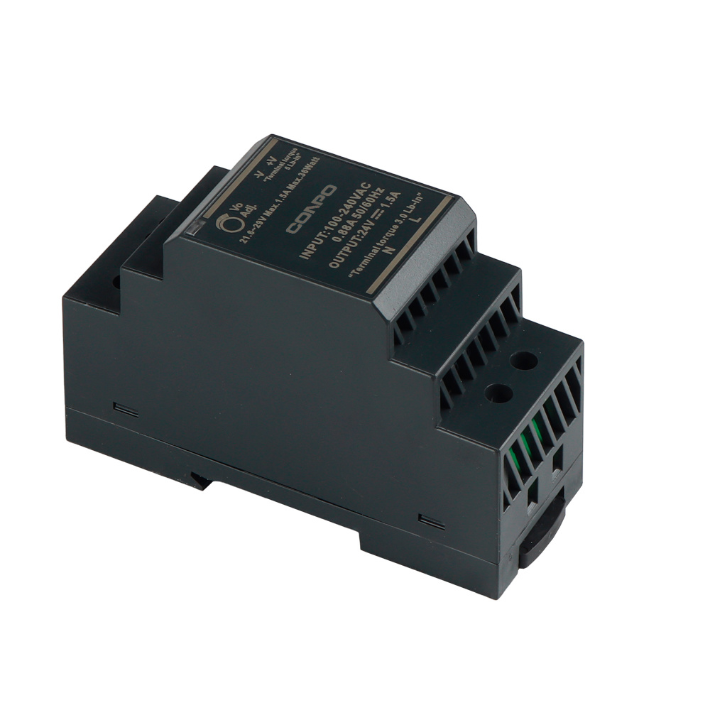 HDR-30-5 (15W-5V/3A);  HDR-30-12 (30W-12V/2A);  HDR-30-24 (30W-24V/1.5A); HDR-30-48 (30W-48V/0.75A)  DIN-rail Power Supply