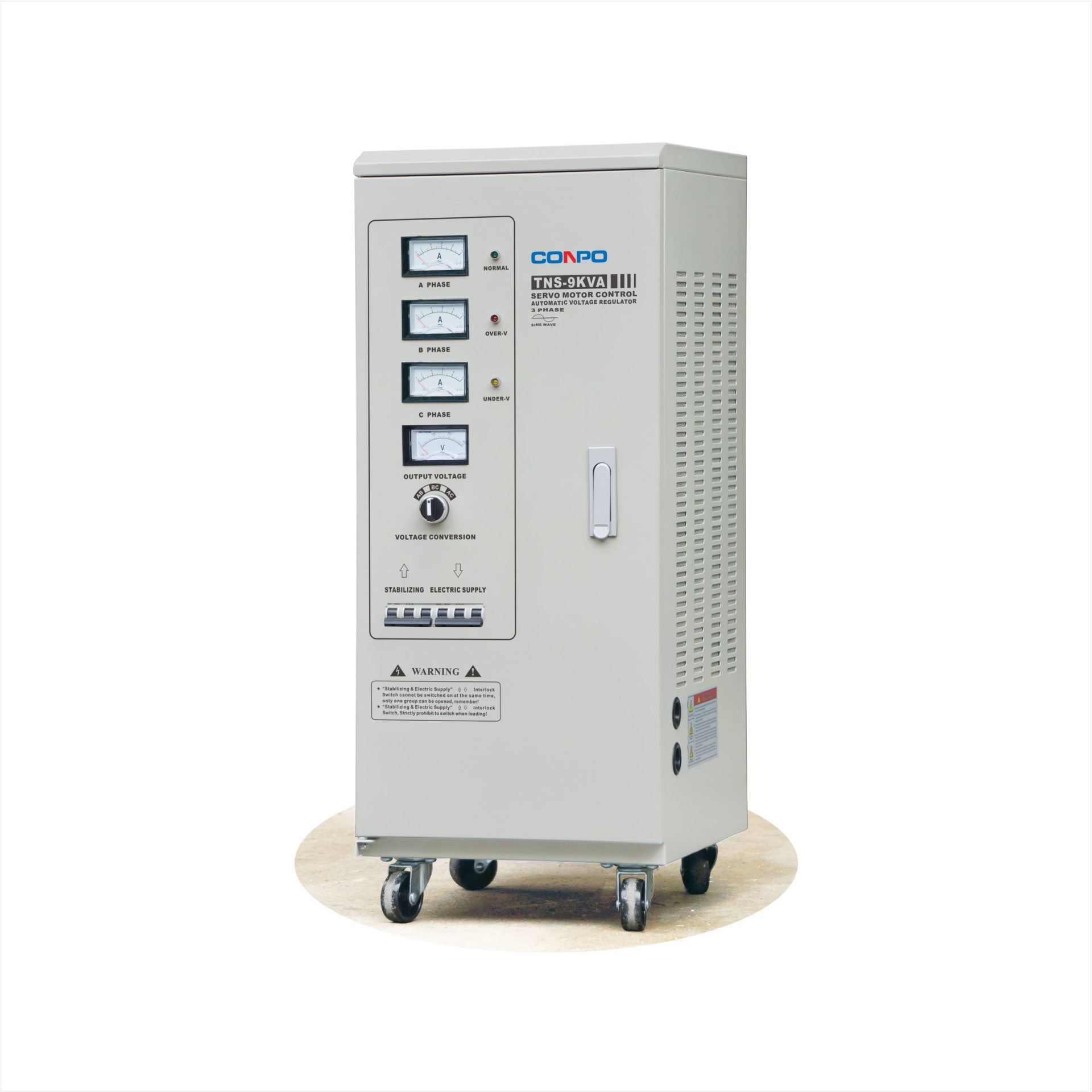 TNS-6KVA, 9KVA, 10KVA 3Phase Servo-type Automatic Voltage Regulator/Stabilizer(Vertical shape AVR TNS-6KVA, 9KVA, 10KVA 3Phase Servo-type Automatic Voltage Regulator/Stabilizer(Vertical shape AVR