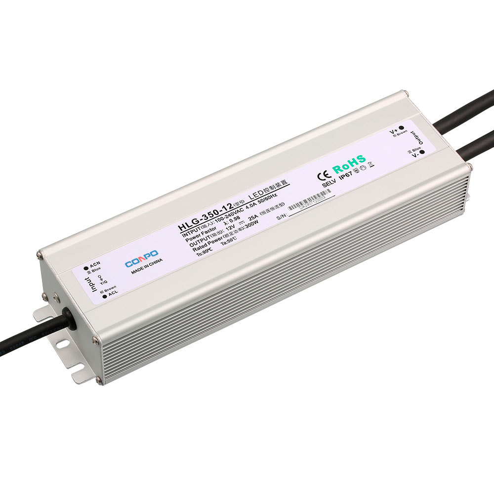 HLG-350-12 (350W-12V/25A);  HLG-350-24 (350W-24V/14.5A);  HLG-350-36 (350W-36V/10A); HLG-350-48 (350W-48V/7.3A) Waterproof Power Supply