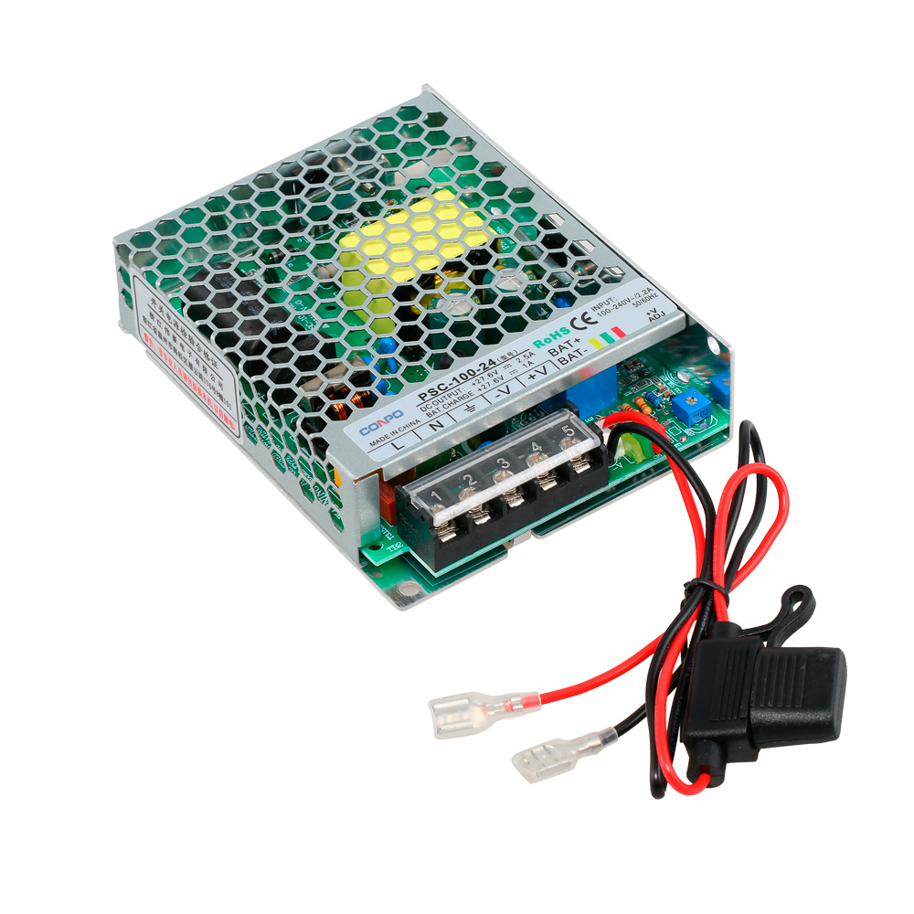 PSC-100-12(100W-CH1: 13.8V & CH2: 13.8V,  5A & 2A);  SC-100-24(100W-CH1: 27.6V & CH2: 27.6V, 2.5A & 1A) Single Output Power Supply with Battery Charging Function(UPS)