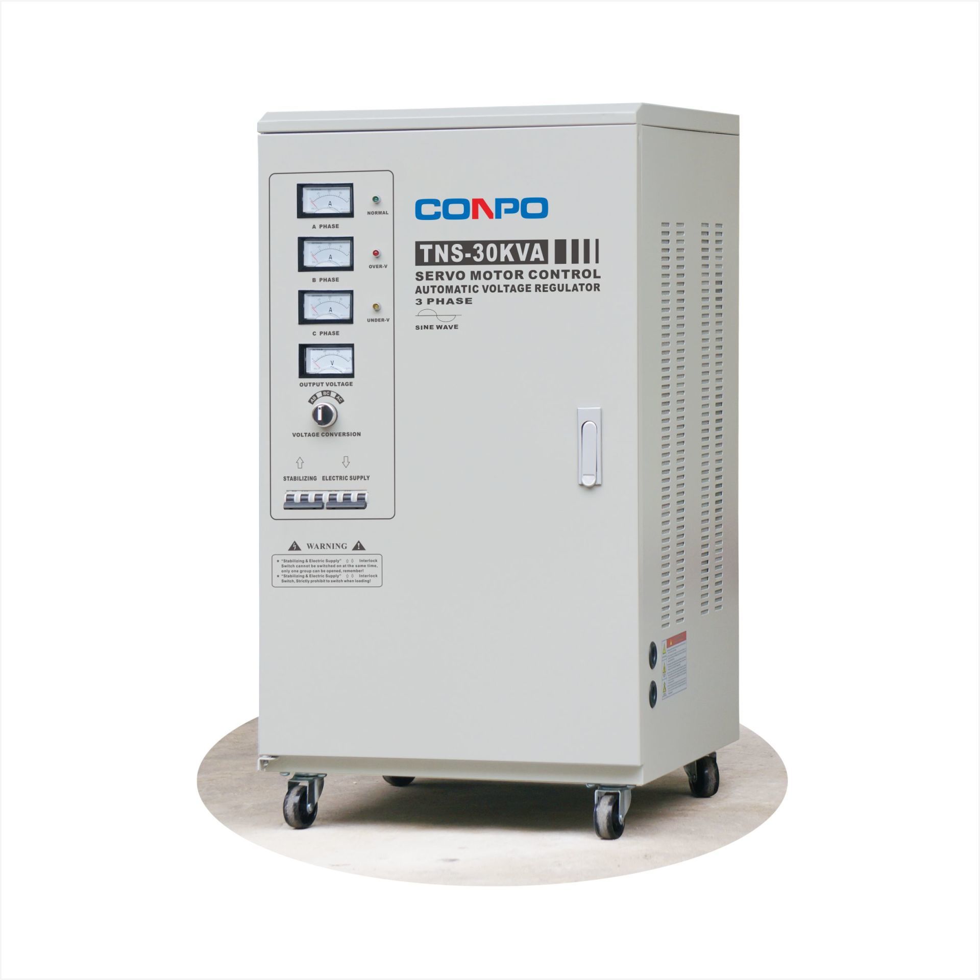 TNS-15KVA, 20KVA, 30KVA 3Phase Servo-type Automatic Voltage Regulator/Stabilizer(Vertical shape AVR TNS-15KVA, 20KVA, 30KVA 3Phase Servo-type Automatic Voltage Regulator/Stabilizer(Vertical shape AVR