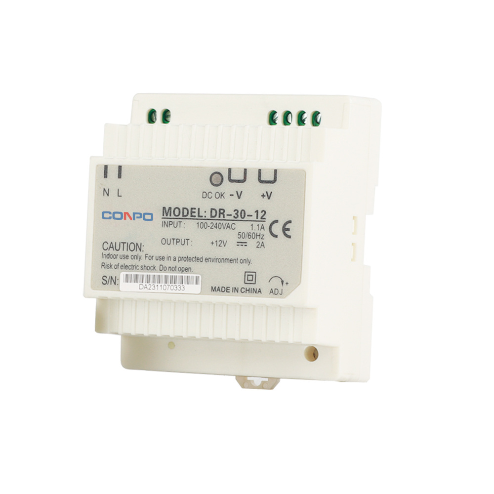 DR-30-5 (30W-5V/3A); DR-30-12 (30W-12V/2A); DR-30-15 (30W-15V/2A); DR-30-24 (30W-24V/1.5A)  DIN-rail Power Supply