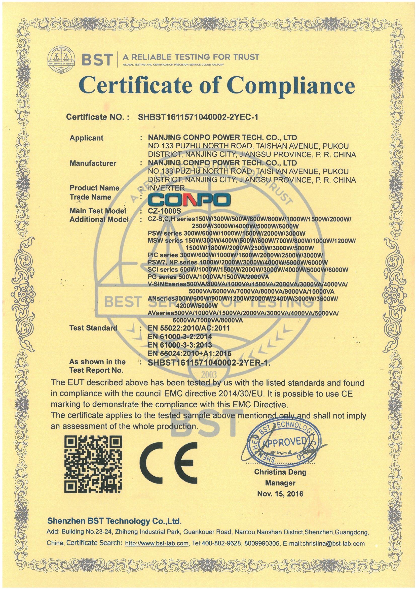 CE Certificate for Inverter/IPS/EPS CE Certificate for Inverter/IPS/EPS