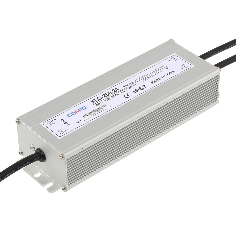 XLG-250-12 (250W-12V/16.5A); XLG-250-24 (250W-24V/10A); XLG-250-36 (250W-36V/7A); XLG-200-48 (250W-48V/5.2A)  Waterproof Power Supply
