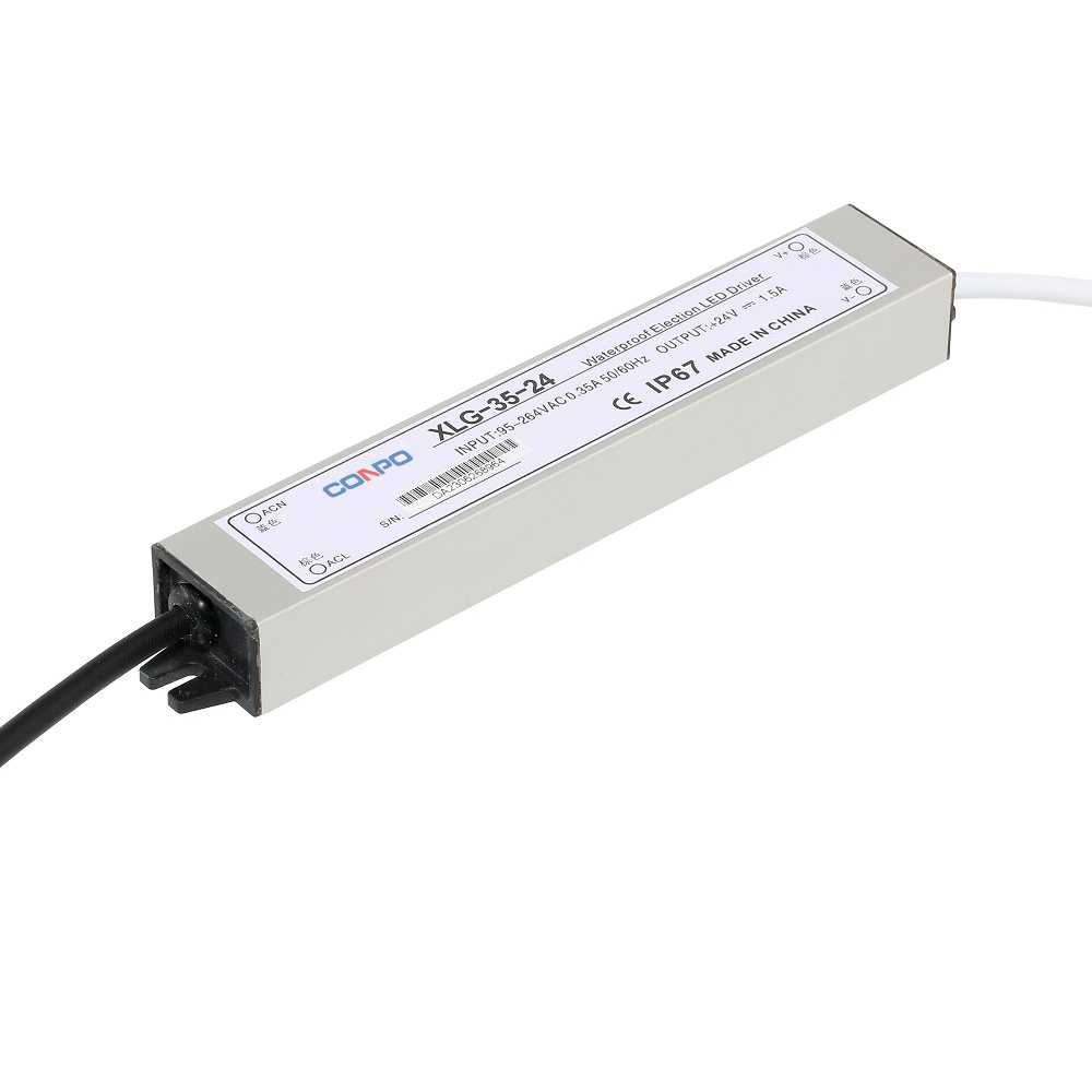 XLG-35-12 (35W-12V/3A); XLG-35-24 (35W-24V/1.5A); XLG-35-36 (25W-36V/1A); XLG-35-48 (35W-48V/0.75A)  Waterproof Power Supply