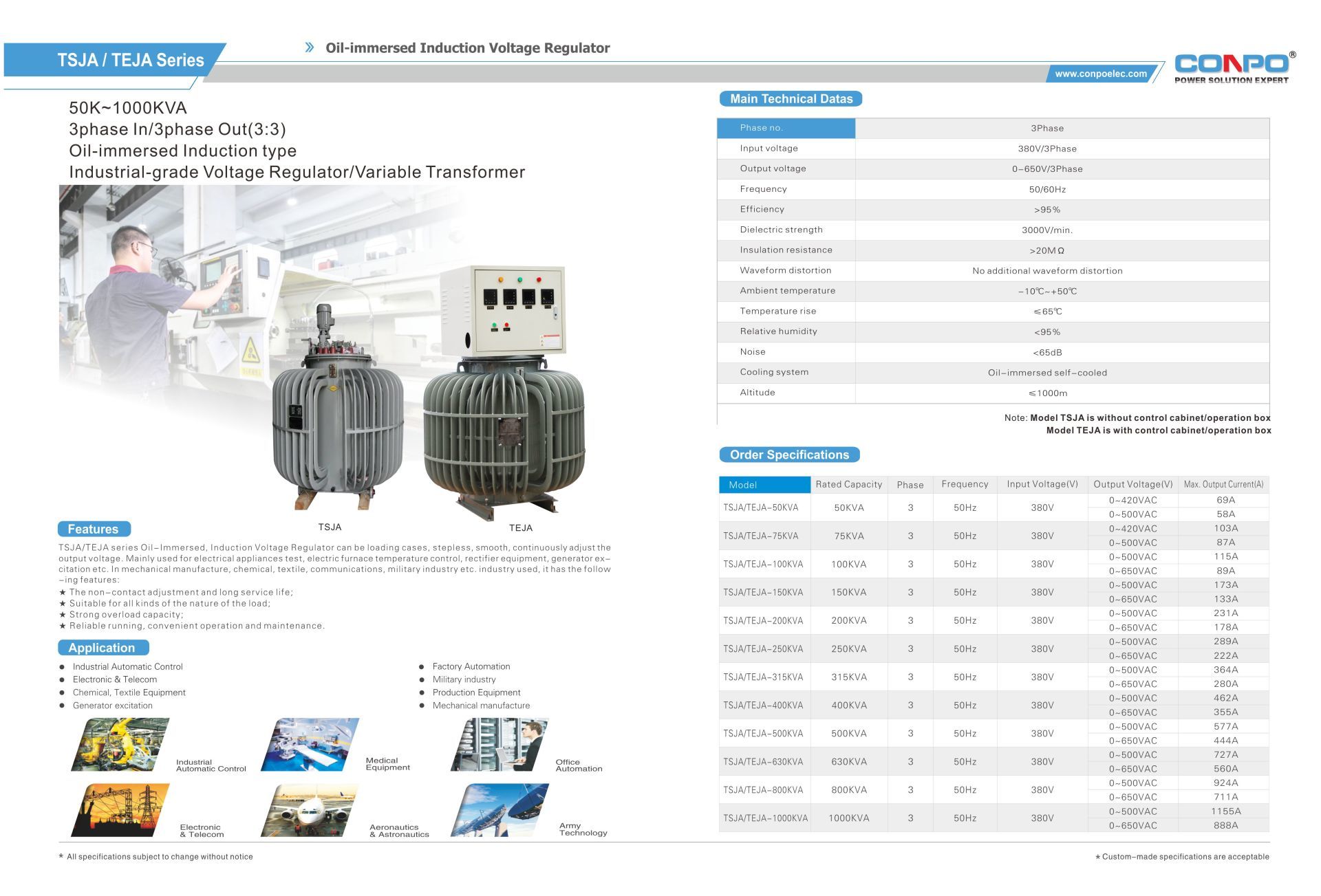 Industrial-grade, Oil-immersed Induction Variac Transformer TSJA, TEJA(with control box)  50k~1000kVA