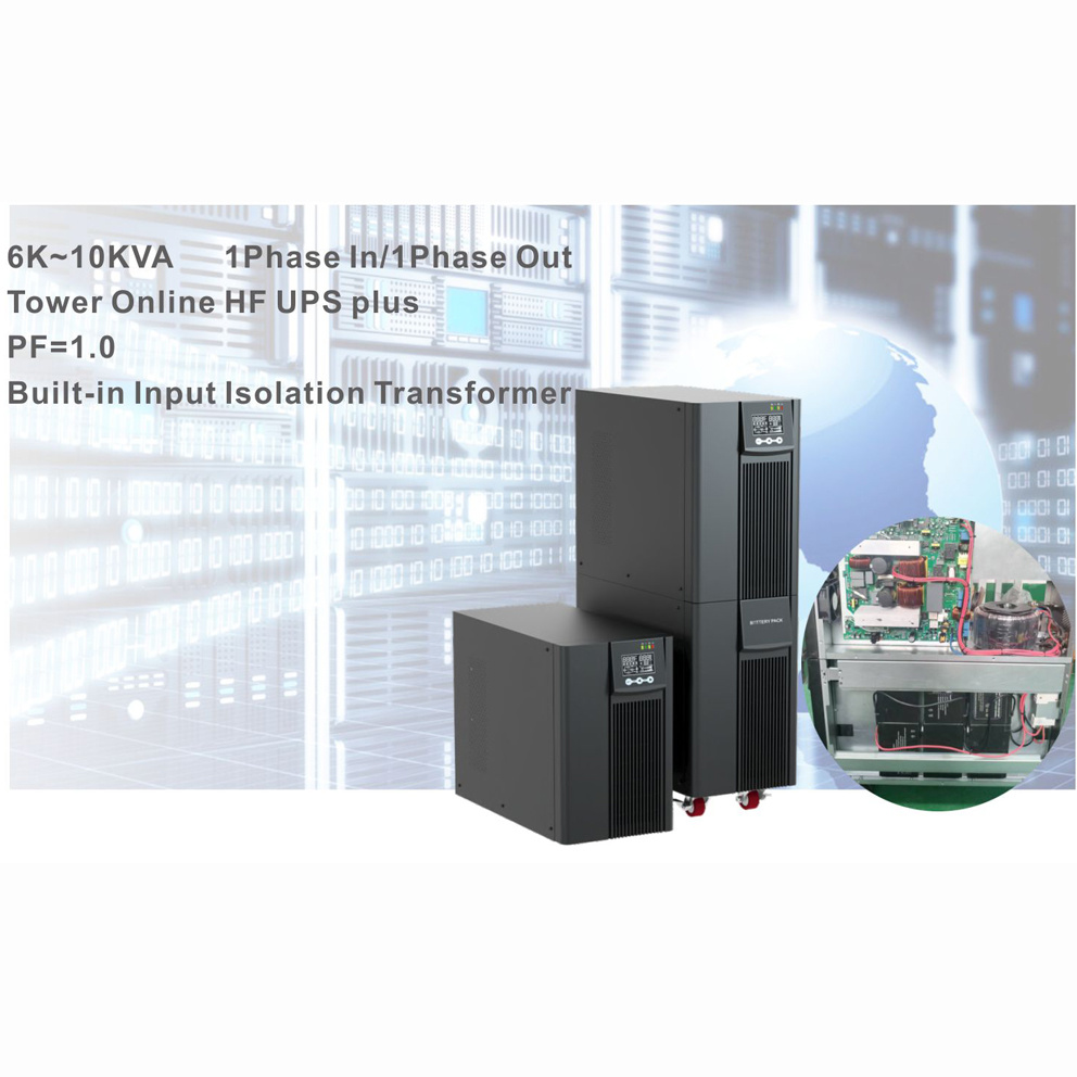 PPT series 6k/10kVA,  PF: 1.0, 220VAC, 192VDC, Built-in Input Isolation Transformer, Online UPS