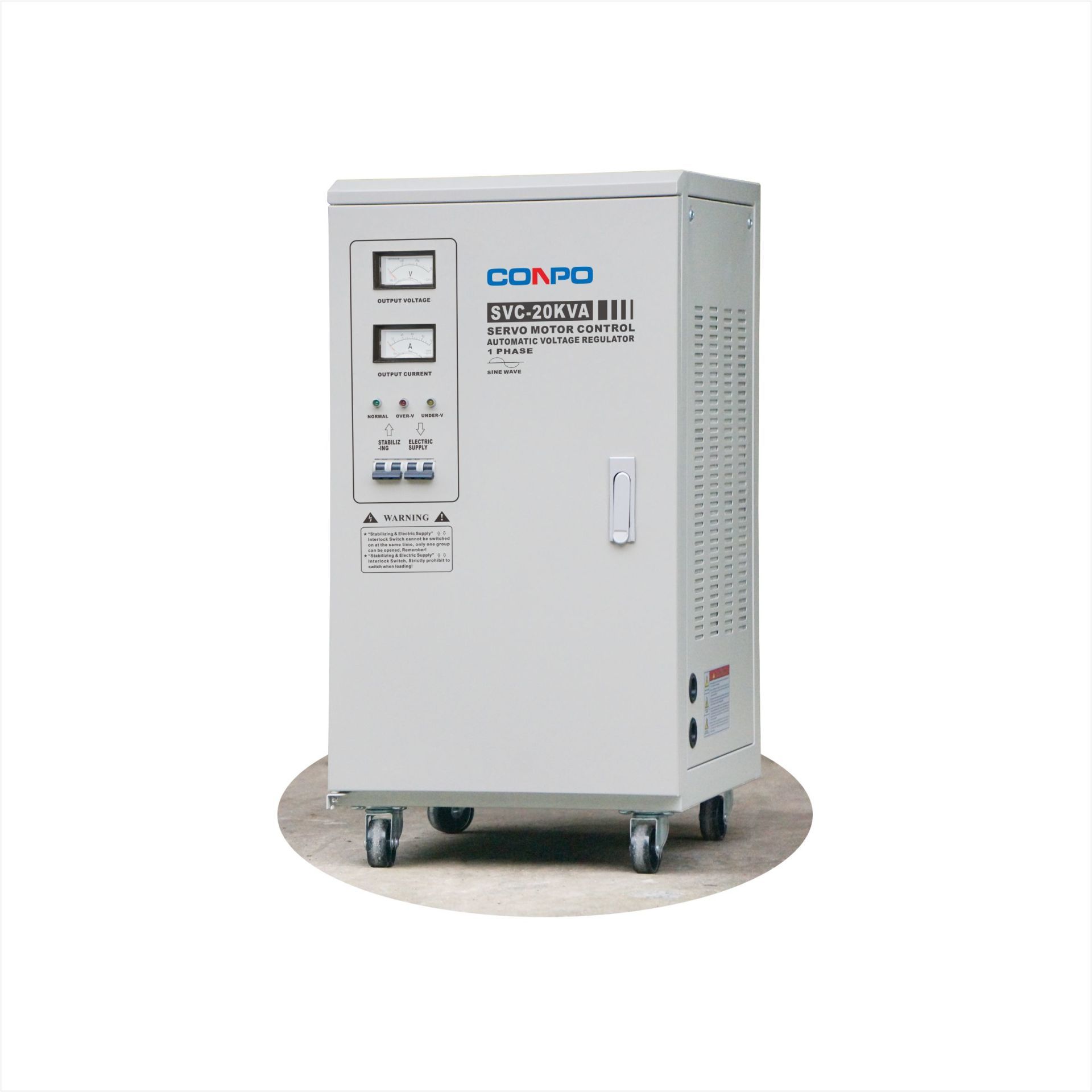 SVC-15KVA, 20KVA, 30KVA 1Phase Servo-type Automatic Voltage Regulator/Stabilizer(Vertical shape AVR with Wheels)