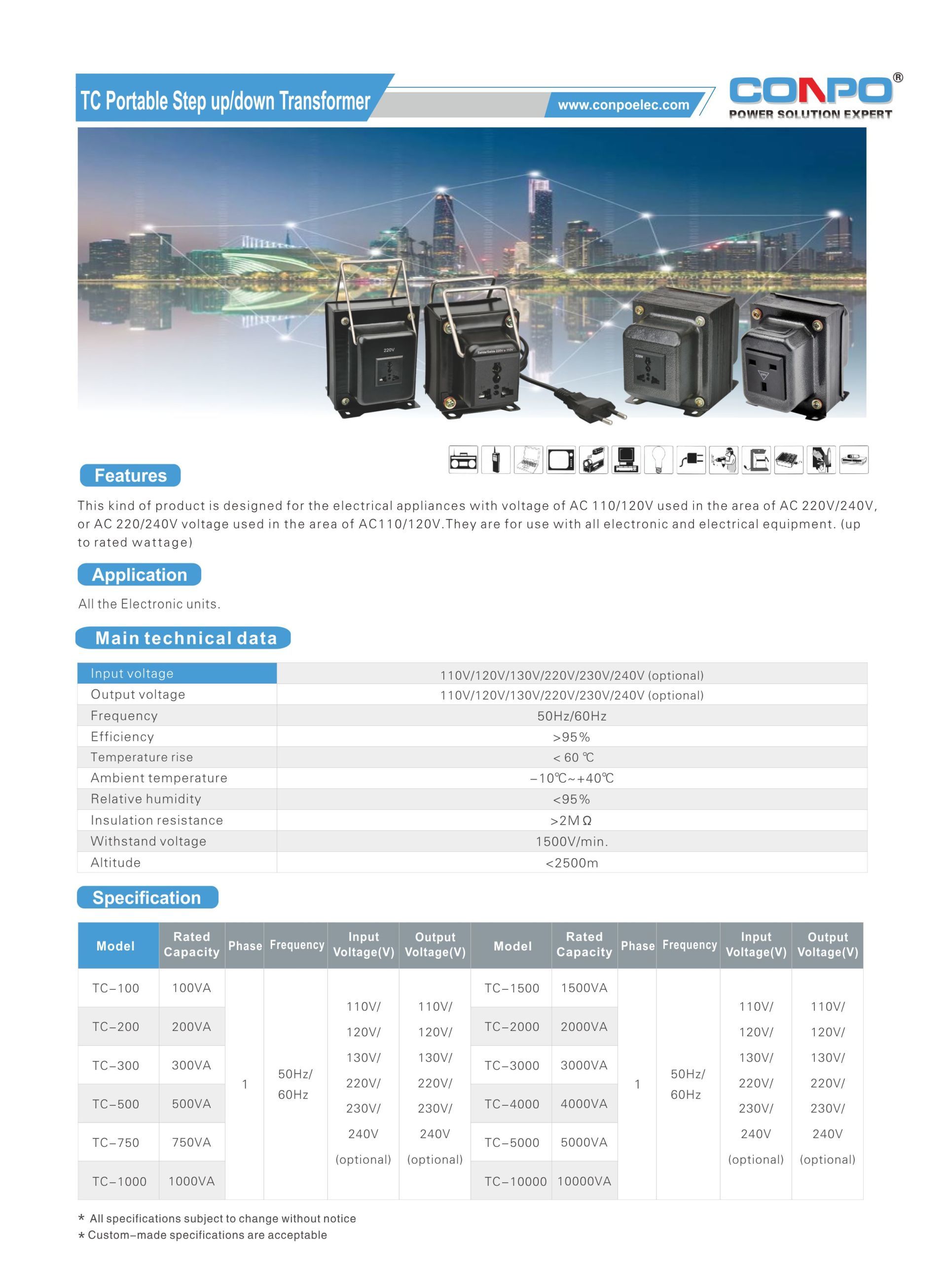 TC Portable Step up/down Transformer 100~10000VA