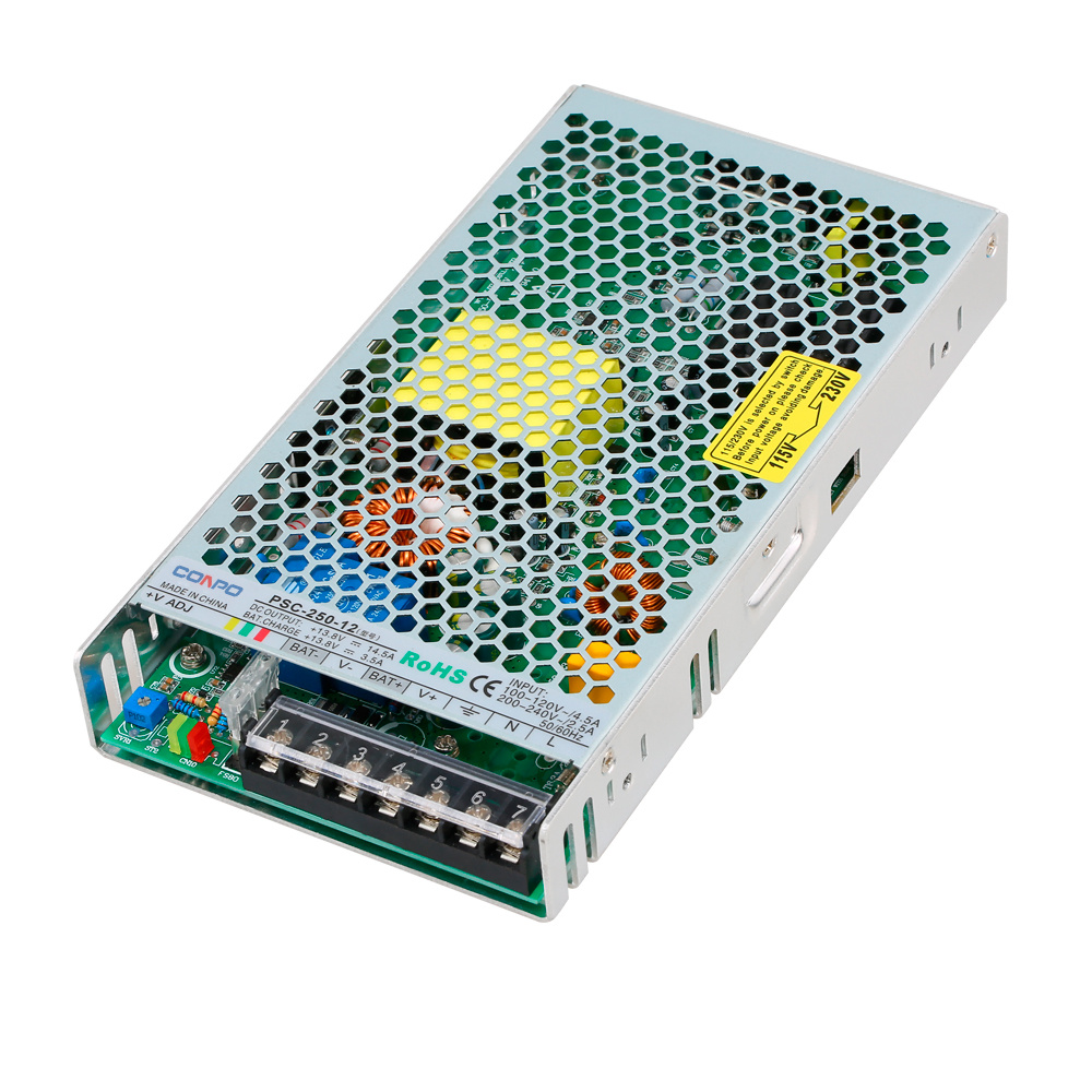 PSC-250-12(250W-CH1: 13.8V & CH2: 13.8V, 14.5A & 3.5A);  SC-250-24(250W-CH1: 27.6V & CH2: 27.6V, 6.5A & 2.5A) Single Output Power Supply with Battery Charging Function(UPS)