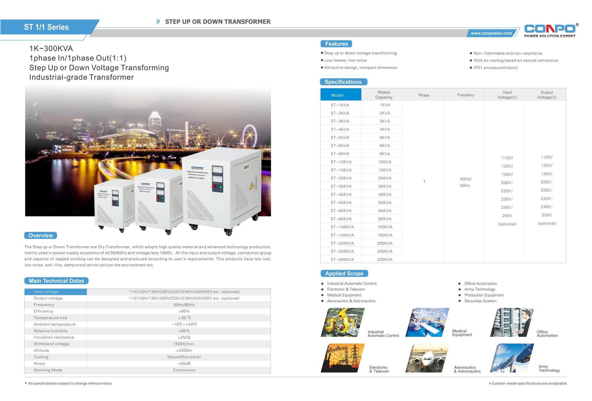 Luxury Ultra-Isolation & Noise Suppression, Step up/down,  Isolation Transformer Single Phase  1k~300kVA