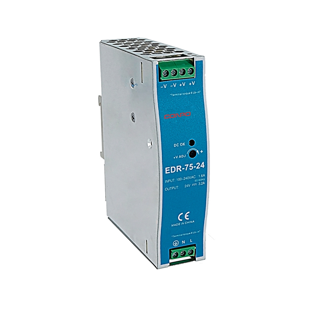 EDR-75-12 (75W-12V/6.3A);  EDR-75-15 (75W-15V/5A); EDR-75-24 (75W-24V/3.2A); EDR-75-48 (75W-48V/1.6A)  DIN-rail Power Supply