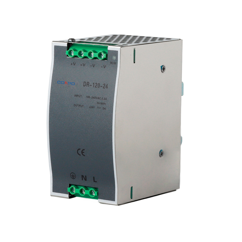 DR-120-12 (120W-12V/10A);  DR-120-15 (120W-15V/8A);  DR-120-24 (120W-24V/5A);  DR-120-48 (120W-48V/2.5A)   DIN-rail Power Supply