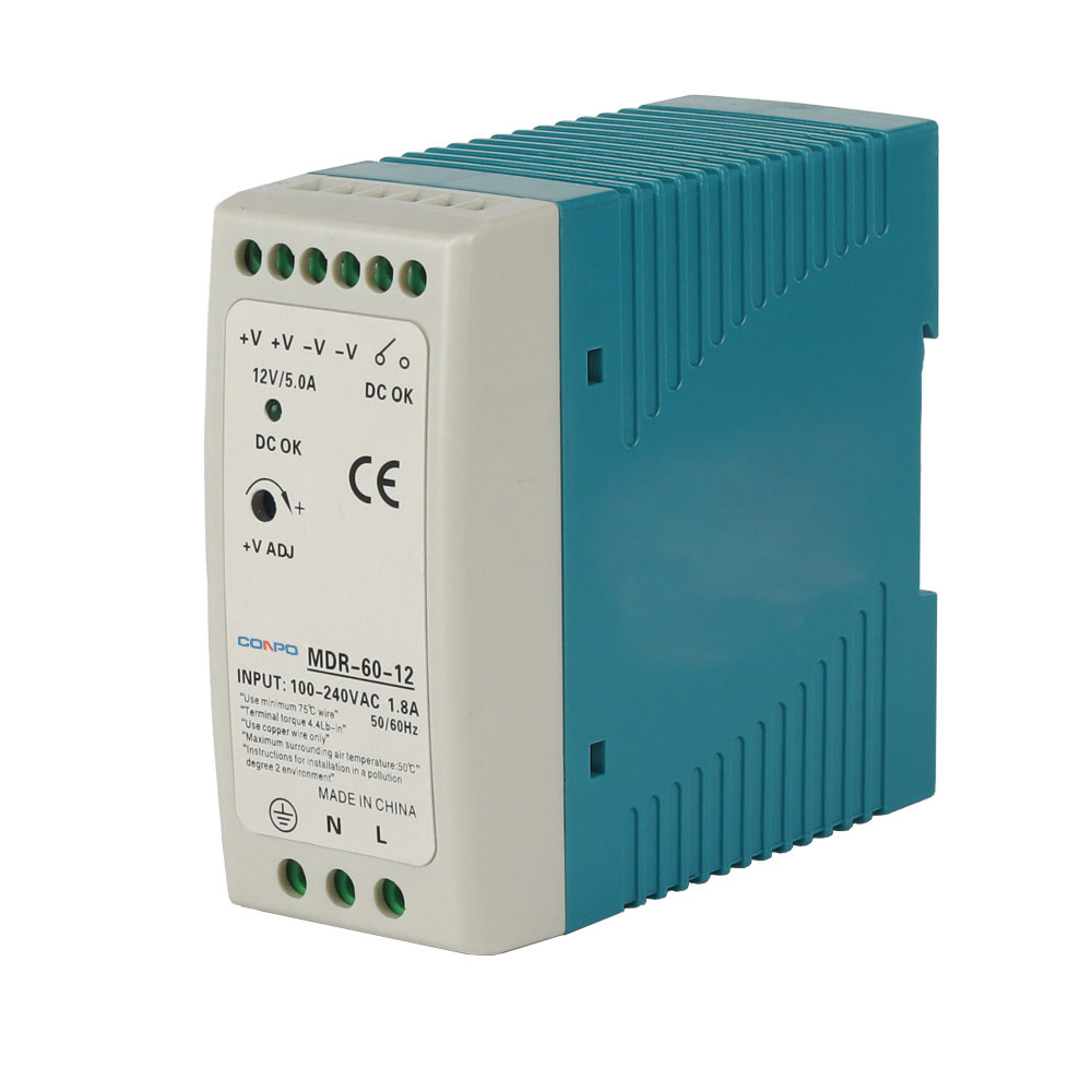 MDR-60-5 (60W-5V/10A);   MDR-60-12 (60W-12V/5A); MDR-60-24 (60W-24V/2.5A);  MDR-60-48 (60W-48V/1.25A)  DIN-rail Power Supply