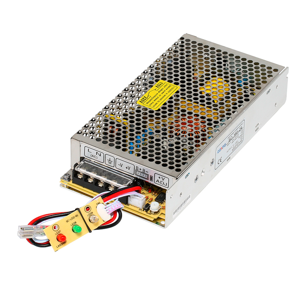 SC-180-12(180W-CH1:13.8V & CH2:13.4V, 13.5A & 1.5A);  SC-180-24(180W-CH1: 27.6V & CH2: 26.5V, 6.5A & 1.5A) Single Output Power Supply with Battery Charging Function(UPS)