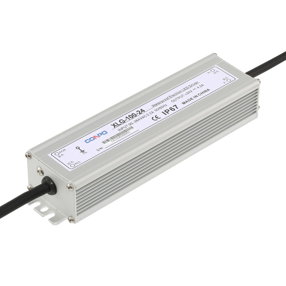 XLG-100-12 (100W-12V/8.3A); XLG-100-24 (100W-24V/4.2A); XLG-100-36 (100W-36V/2.8A); XLG-100-48 (100W-48V/2.1A)  Waterproof Power Supply