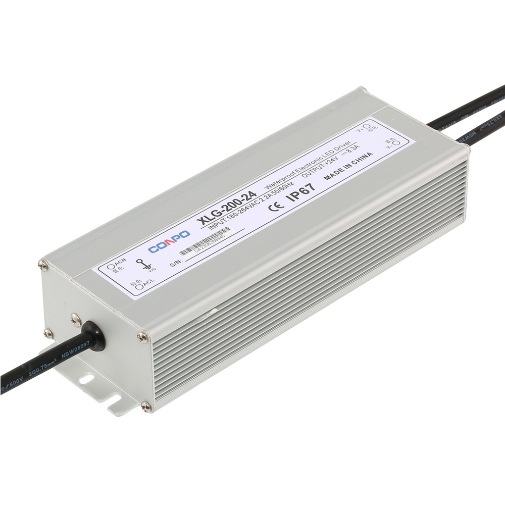 XLG-200-12 (200W-12V/16.5A); XLG-200-24 (200W-24V/8.3A); XLG-200-36 (200W-36V/5.6A); XLG-200-48 (200W-48V/4.2A)  Waterproof Power Supply
