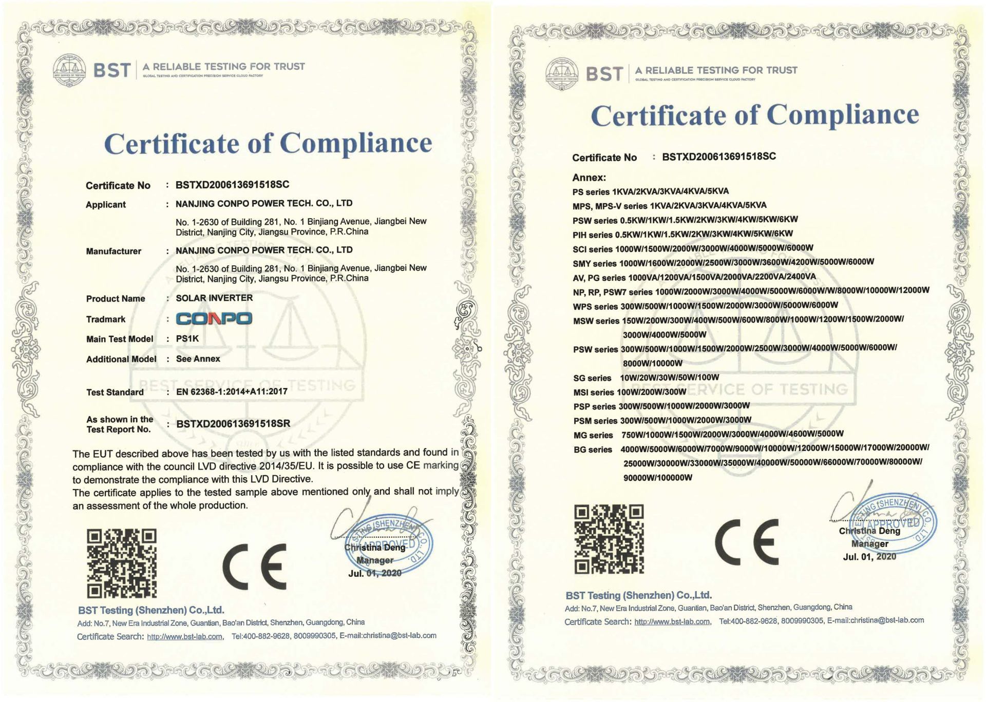 CE-LVD Certificate for Solar Inverter CE-LVD Certificate for Solar Inverter
