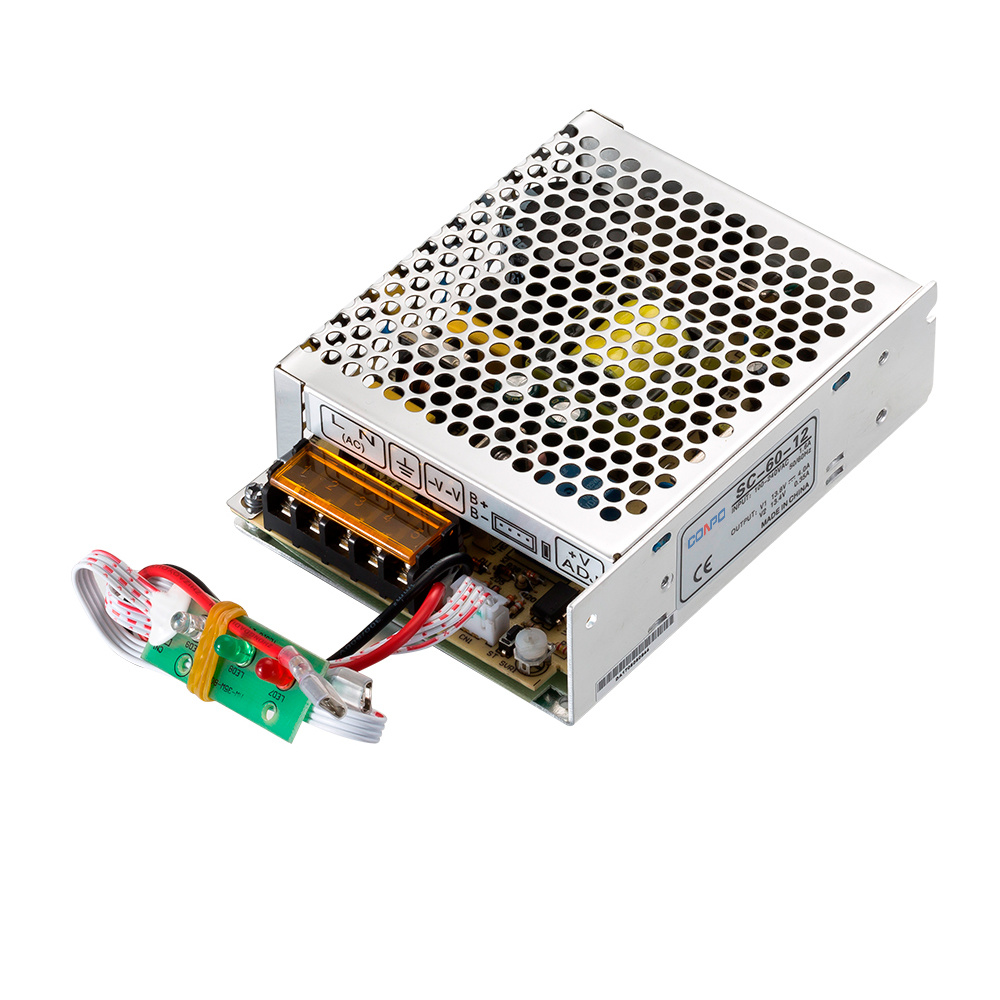 SC-60-12(60W-CH1:13.8V & CH2:13.4V, 4A & 0.3A);   SC-60-24(60W-CH1: 27.6V CH2: 26.5V, 2A & 0.25A) Single Output Power Supply with Battery Charging Function(UPS)
