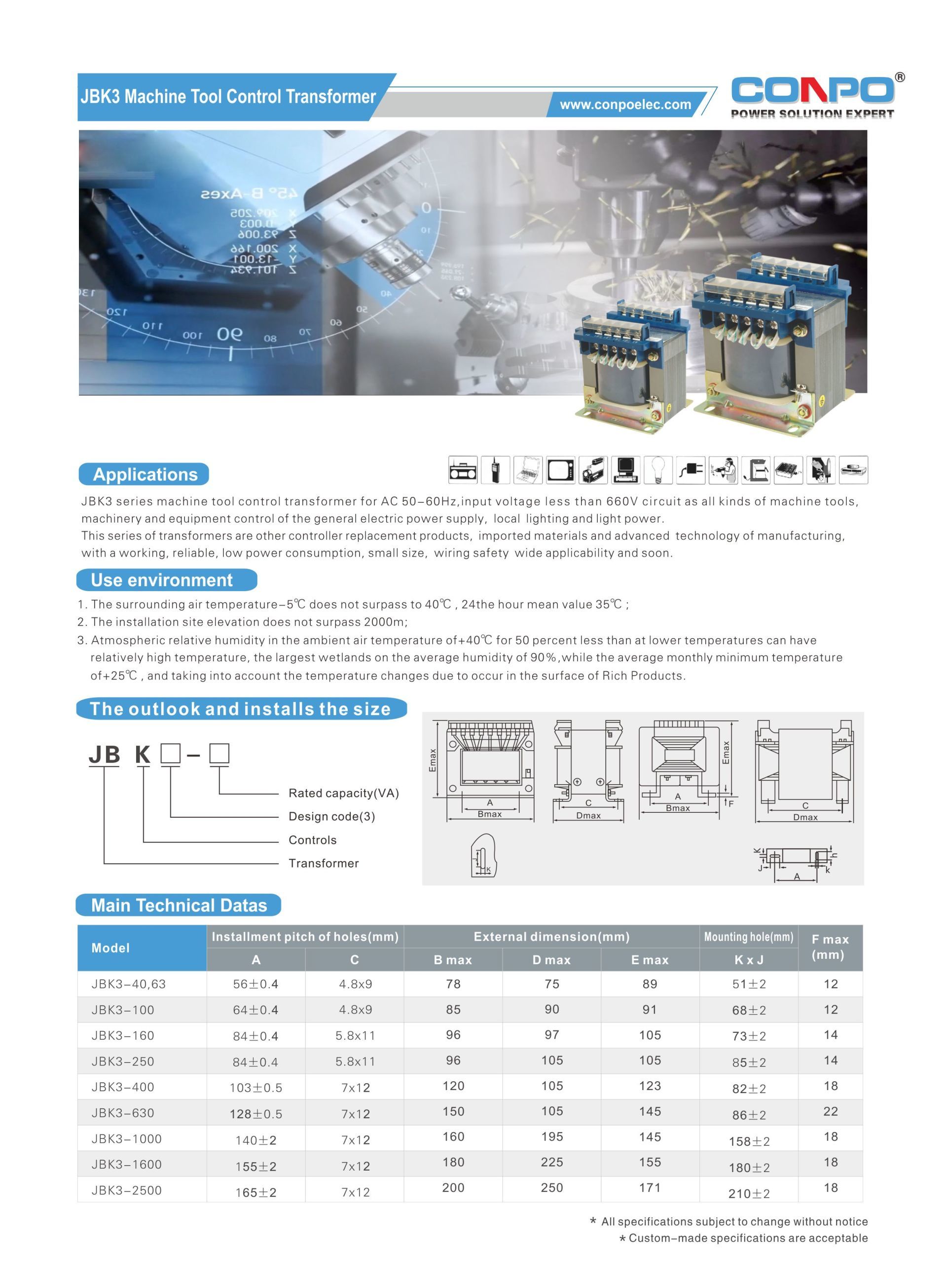 JBK3 Control Transformer  40~2500va