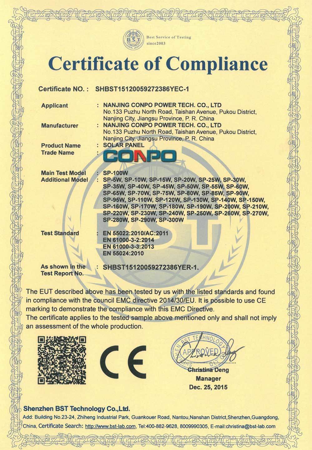 CE Certificate for Solar Panel CE Certificate for Solar Panel