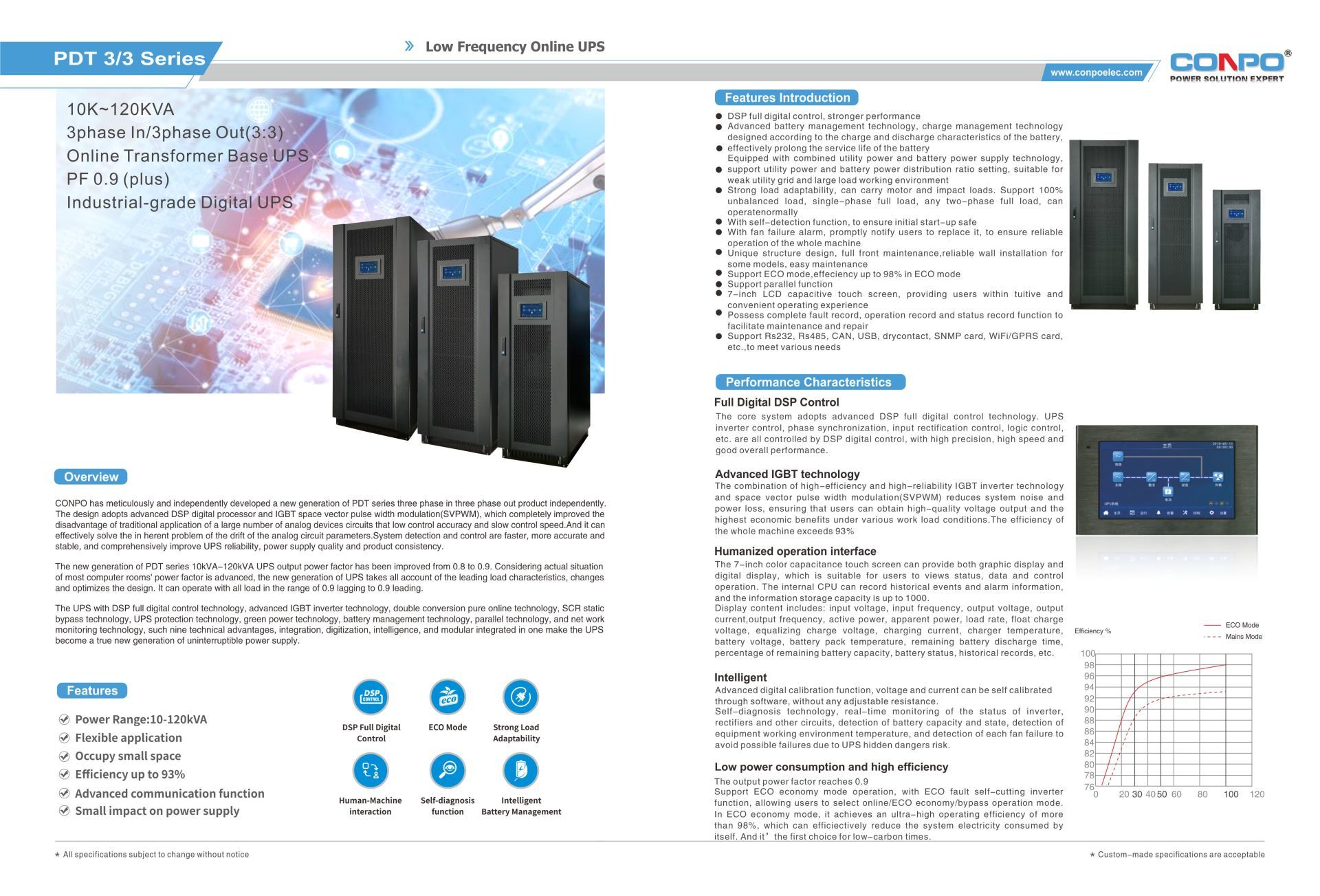 PDT Online LF UPS PLUS(PF:0.9)  10k/15k/20k/30kVA, 40k/50k/60kVA, 80k/100k/120kVA