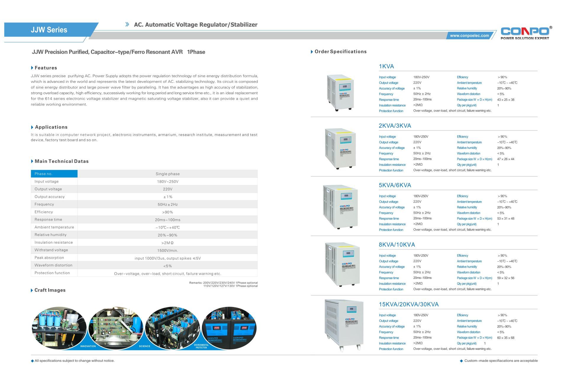 Ferro Resonant, Capacitor-type AVR 1Phase  JJW-1K/2K/3K/5K/6K/8K/10K/15K/20K/30KVA