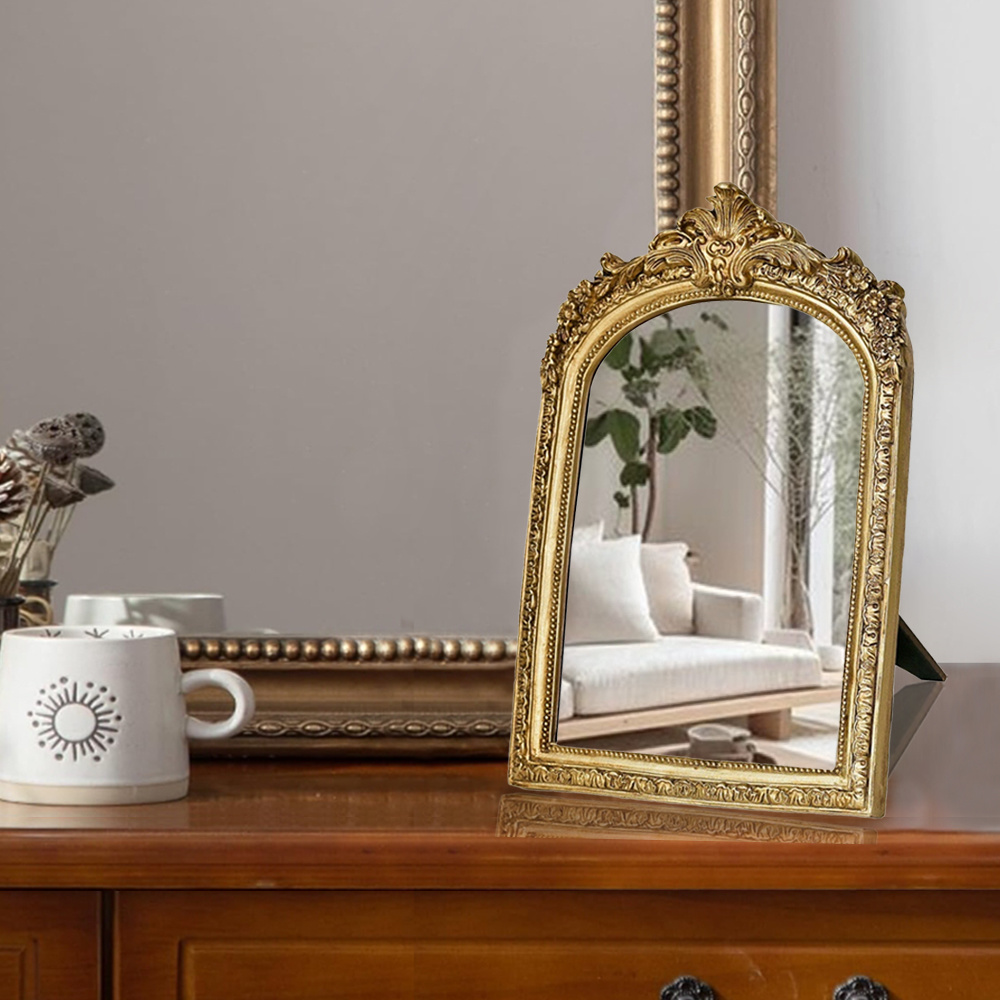 HSDDHOME Vintage Vanity Table Mirror - Antique Golden-2