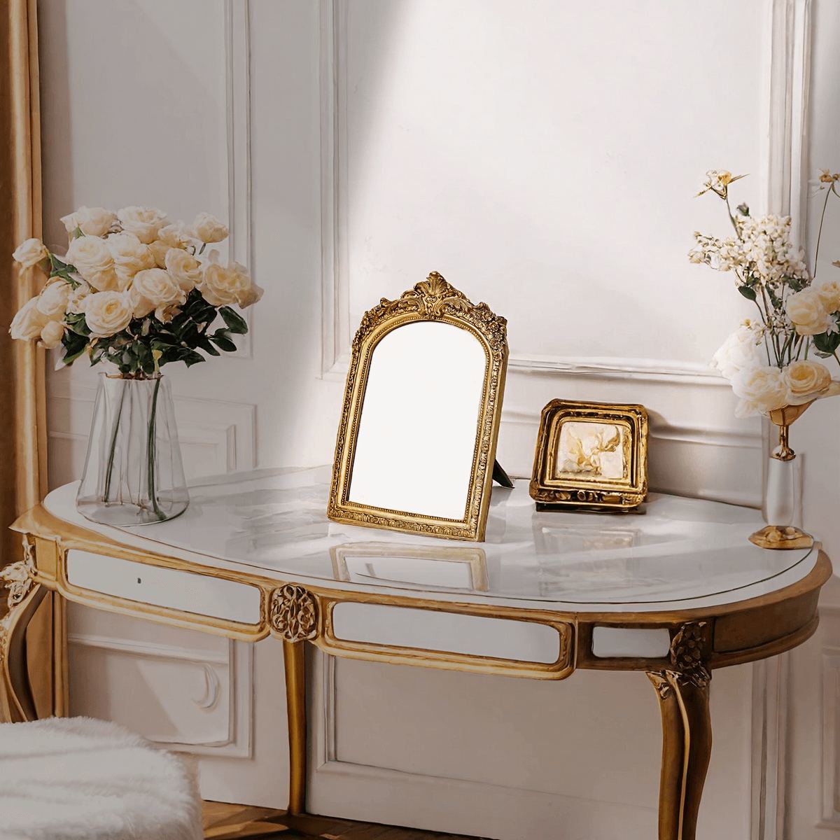 HSDDHOME Vintage Vanity Table Mirror - Antique Golden-3
