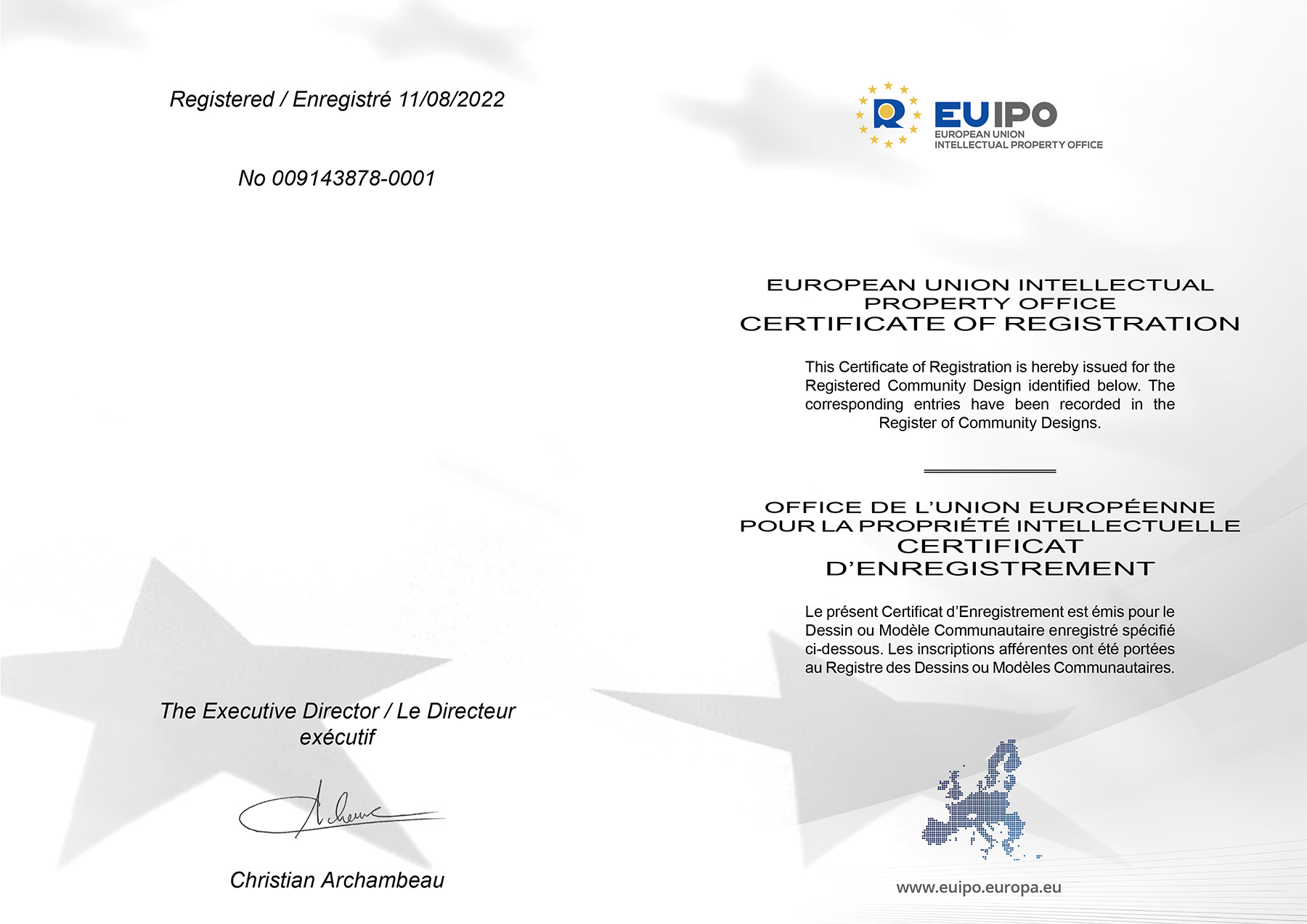 EU design certification No. 009143878-0001