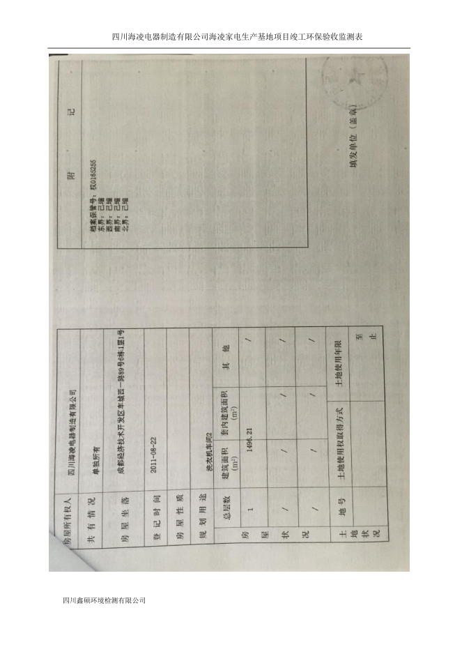 海凌家電生產(chǎn)基地項(xiàng)目 竣工環(huán)境保護(hù)驗(yàn)收監(jiān)測(cè)表